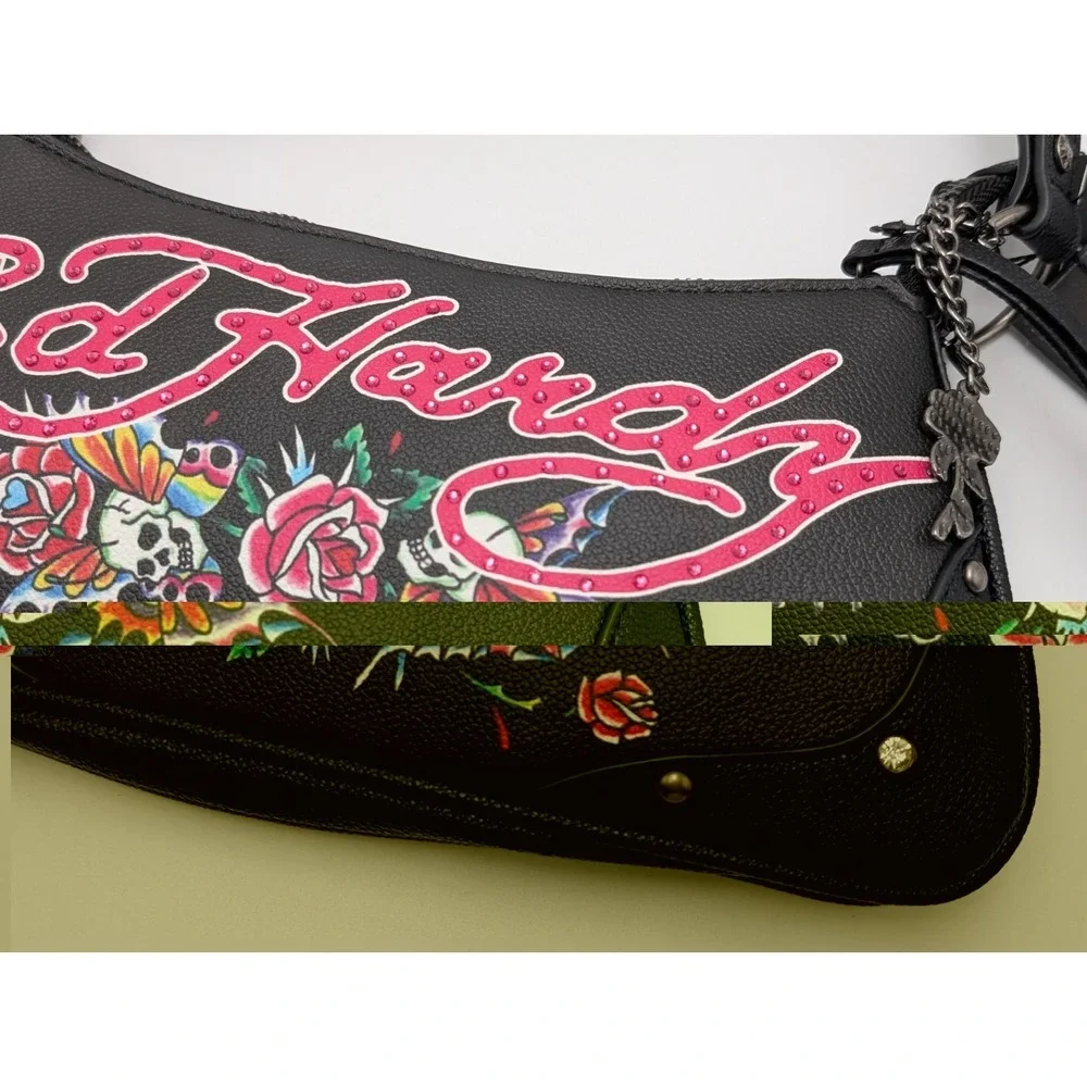 Ed Hardy Shoulder Crossbody Bag Skulls Butterflies Roses Tattoo Rhinestones